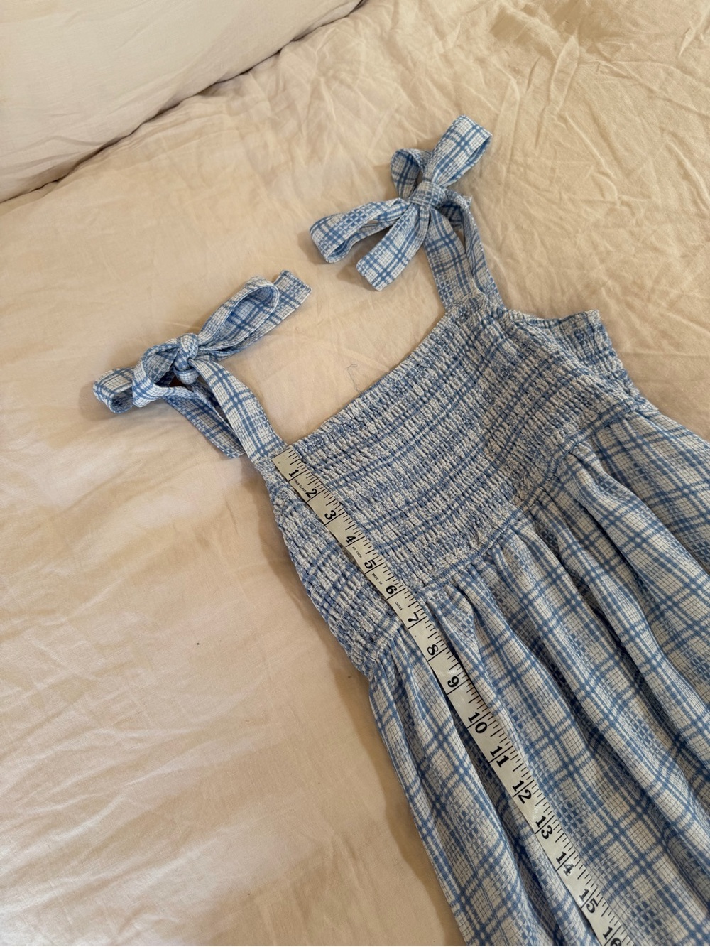 Carly Jean Blue Plaid Print Tie Sleeve Maxi Dress Size Small - Picture 10 of 10
